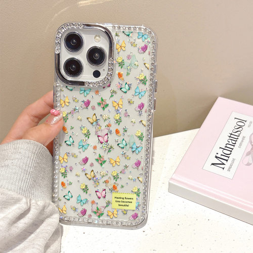 Transparent Acrylic Embossed Rhinestone Butterfly Shockproof Hard Case 适用 iPhone 17 16 Pro Max 15