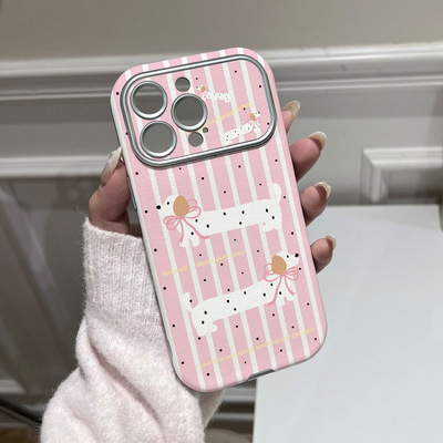 Fashion Dachshund Leather Texture Large Window Soft Phone Case 适用 iPhone 17 16 15 13 Shockproof
