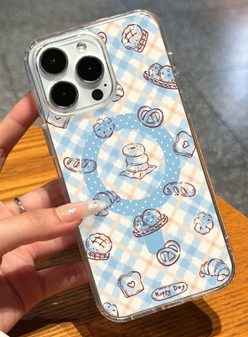 Cute Beautiful Style Magnetic Plaid Bread Protective Case 适用 iPhone 17 Pro Max 16 15