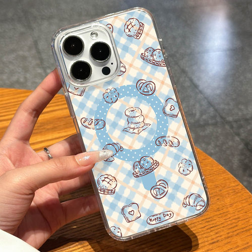Cute Beautiful Style Magnetic Plaid Bread Protective Case 适用 iPhone 17 Pro Max 16 15