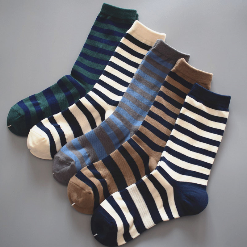 条纹百搭中筒袜棉质透气防臭女款