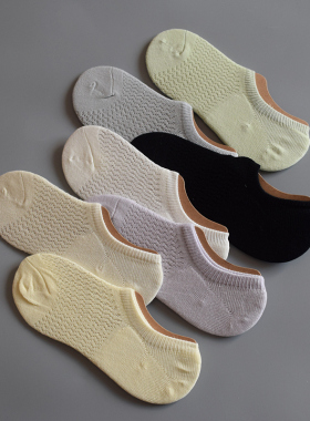 夏季薄款透气网眼袜子女清新奶油色硅胶防掉跟隐形船袜休闲浅绿色