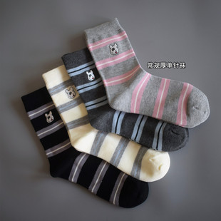 灰色条纹袜子女中筒春秋季 棉袜潮流日系外贸出口卡通可爱小狗长袜
