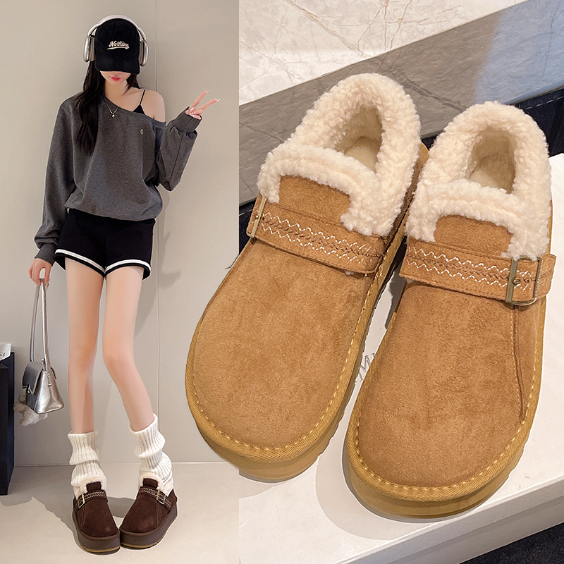 厚底豆豆勃肯鞋女2025新款冬季外穿毛毛雪地靴加绒加厚保暖棉鞋子