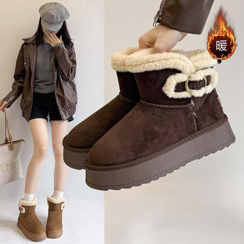 复古厚底雪地靴女2025新款爆款冬季加绒毛毛短靴防滑保暖勃肯棉鞋