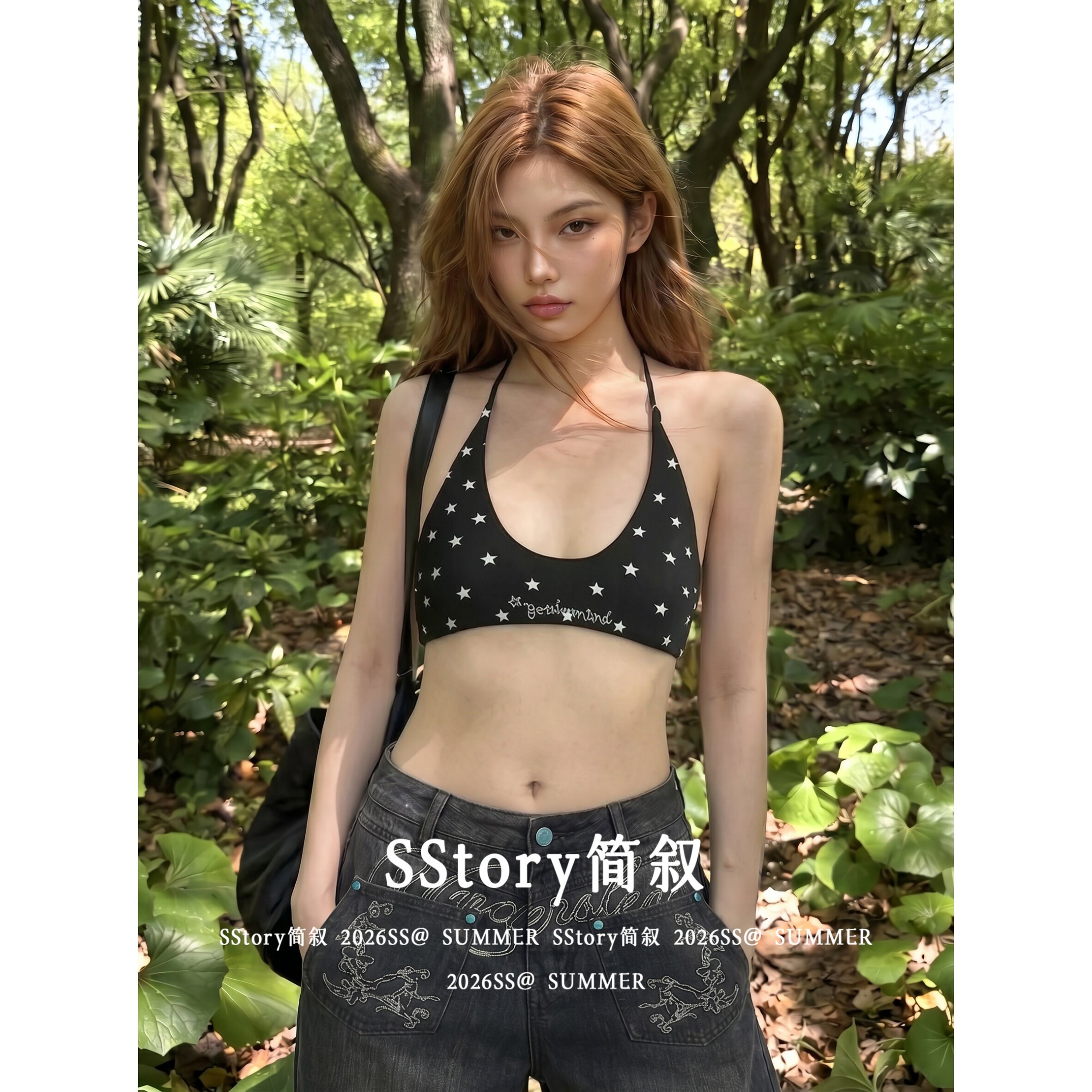 海边温泉穿搭辣妹波点挂脖吊带文胸背心女夏季带胸垫运动外穿内衣