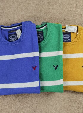 American Eagle/美国鹰 男士时尚休闲条纹羊毛混纺圆领针织毛线衣