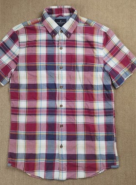 美国正品 American Eagle/AE/美国鹰 男士经典薄款花格子短袖衬衫