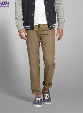 Abercrombie Fitch AF男士经典全棉卡其布水洗复古修身直筒休闲裤