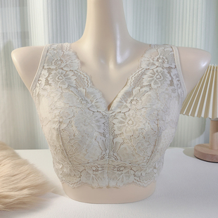 背心式 美背文胸 内衣防下垂上托调整型蕾丝性感全罩杯大胸显小薄款