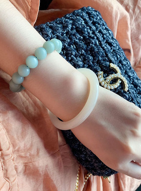 藕粉和田玉手镯羊脂白玉碧玉镯子女玉石细款冰粉烟紫色和田玉手镯