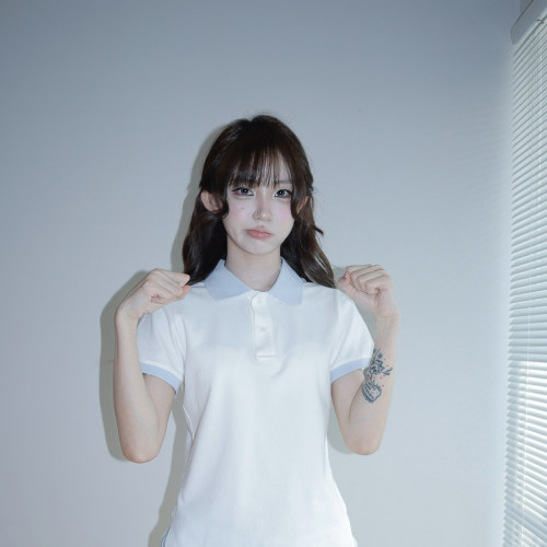 晴空日记白蓝POLO衫女夏显瘦