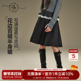 女童花边百褶半身裙西装面料立体压褶工艺A字及膝版型高定精致