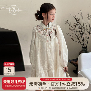女童国风连衣裙2026秋季新款女孩新中式刺绣镂空儿童春装汉服裙子