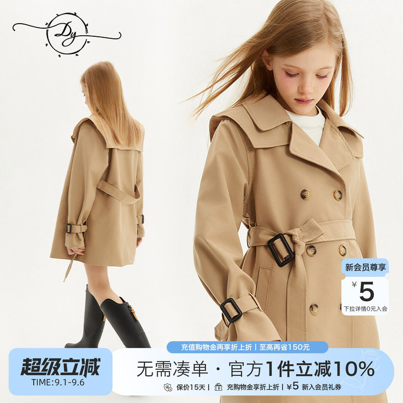 女童风衣春秋中长款英伦风外套图片