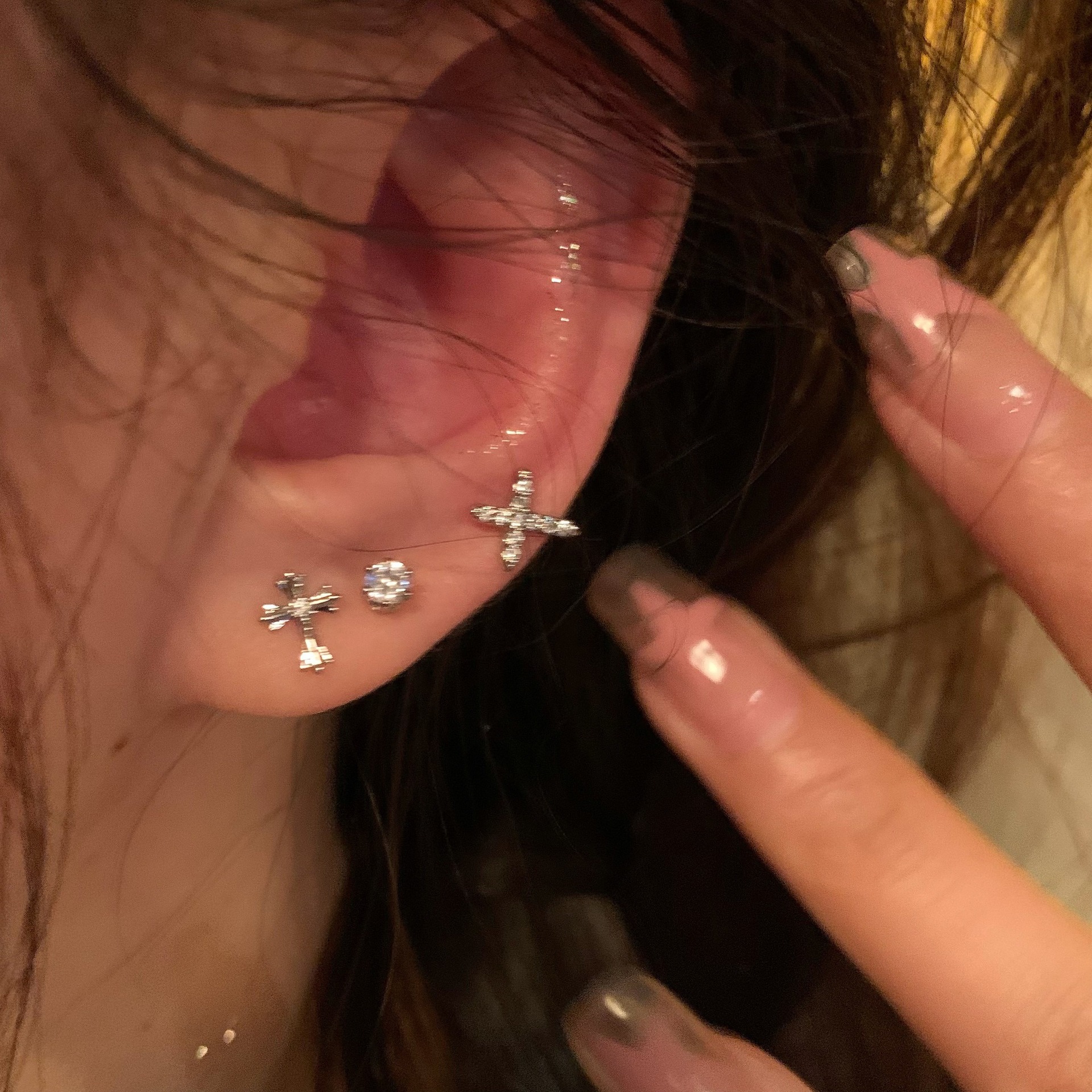 超值6件套~超闪十字架耳针新款2023爆款气质时尚耳环百搭网红耳饰