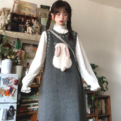 甜美软糯立体兔子针织连衣裙