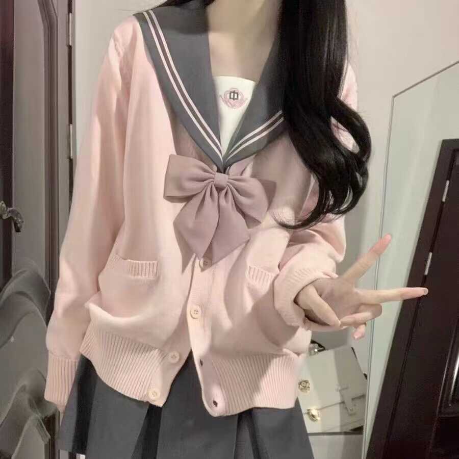 JK制服纯色针织开衫外套