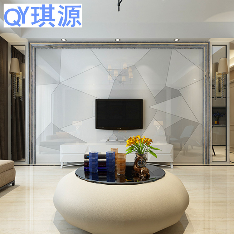 电视背景墙瓷砖边框客厅现代简约大理石影视墙微晶石轻奢造型装饰