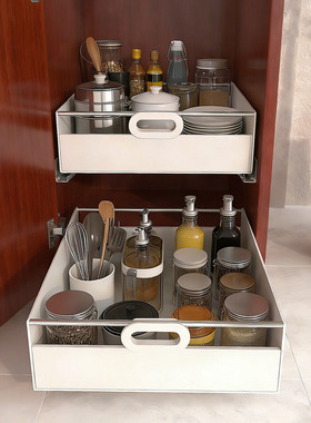 新款厨房橱柜抽拉式置物架下水槽改造抽屉收纳架PP拉篮储物整理架