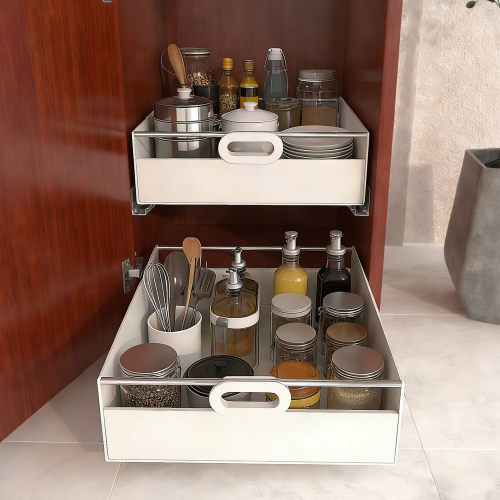 PP加高抽屉拉篮白色带轨道耐压款