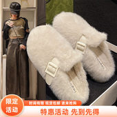 女秋冬新款 外出鞋 外穿毛毛拖鞋 一脚蹬包头棉拖保暖时尚