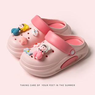 亲子洞洞鞋女款夏季女童海边沙滩鞋平底防滑防臭eva凉拖鞋男外穿