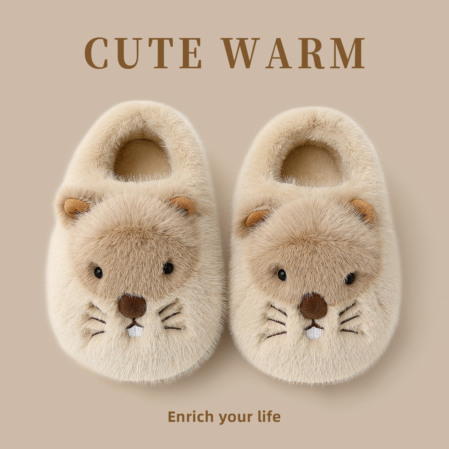 可爱土拨鼠棉拖鞋女款冬季外穿