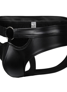 包邮男士内裤仿皮后空双丁字裤三角裤性感漆皮青年舞台表演裤衩