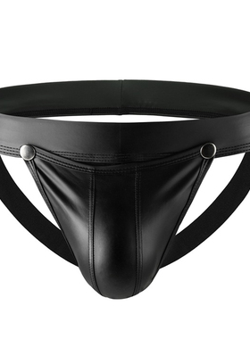 裆部纽扣可开男士双丁字内裤仿皮后空性感漆皮大囊袋舞台露臀裤衩