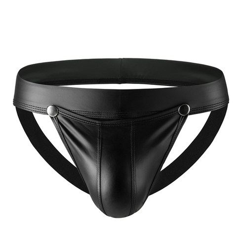 男士双丁字内裤仿皮漆皮纽扣可开