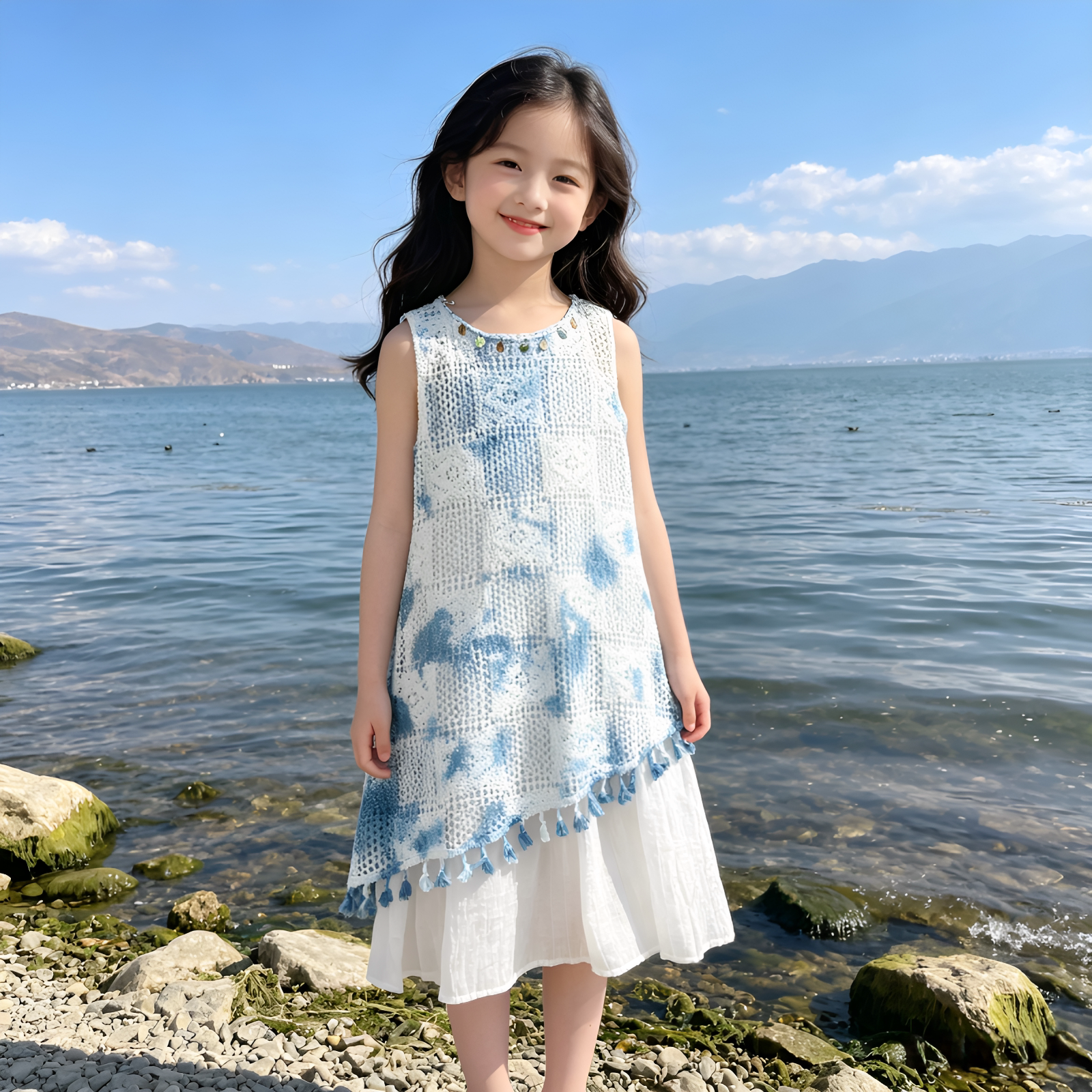 民族风女童扎染裙子夏季新款童装女背心裙海边度假儿童无袖连衣裙图片