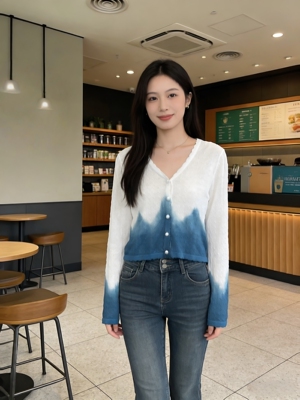 扎染女夏季针织棉薄款防晒衣白色短款开衫夏季薄外搭百搭短外套女