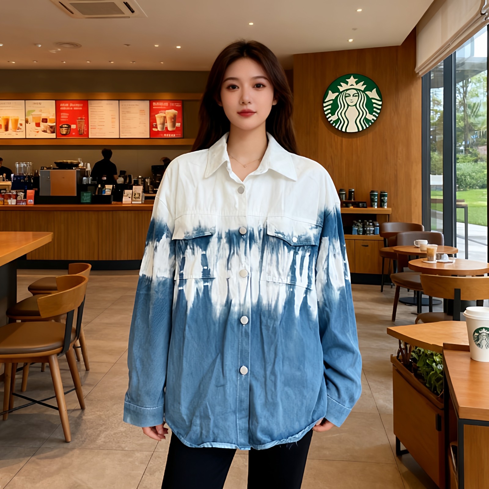 扎染牛仔外套女2026新款春秋衬衫宽松休闲上衣女时尚百搭牛仔衣女,女装/女士精品,衬衫,淘宝优惠券,粉丝福利购,淘宝优惠卷