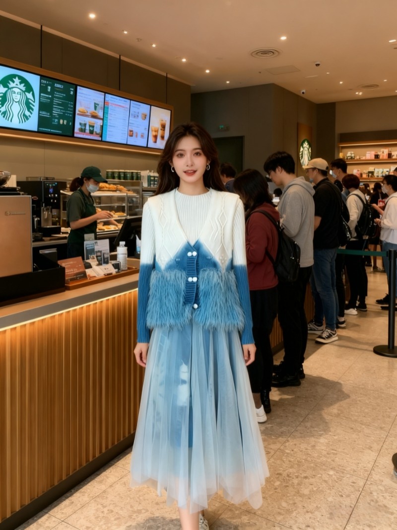 扎染针织马甲搭配连衣裙两件套女秋冬新款显瘦打底裙毛衣套装裙子