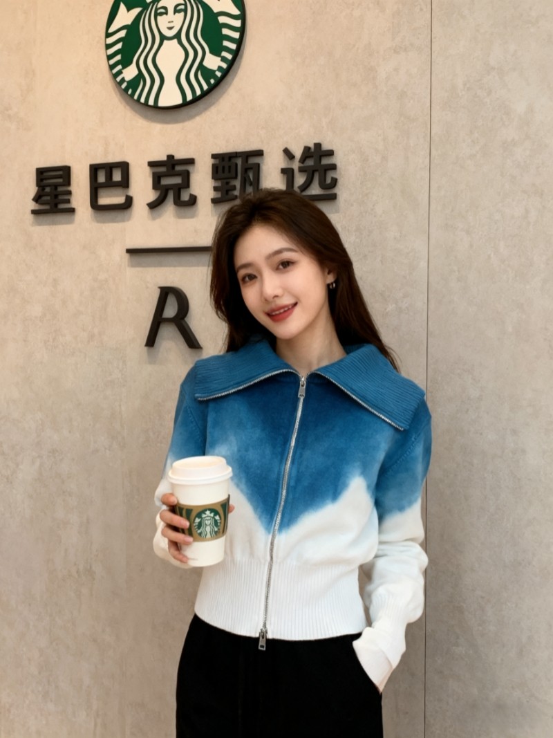 韩版扎染针织开衫女双拉链立领翻领宽松休闲长袖毛衣秋冬新款上衣