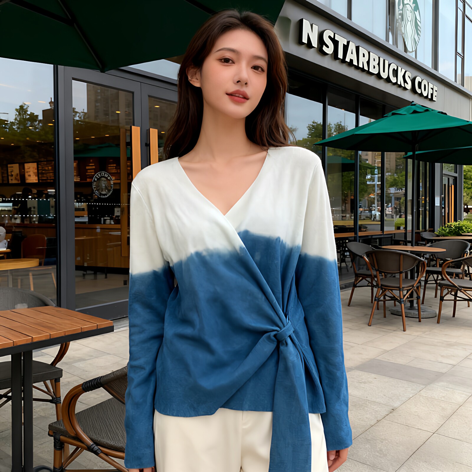 扎染针织外套女2026春秋新款宽松上衣开衫休闲百搭长袖v领毛衣女