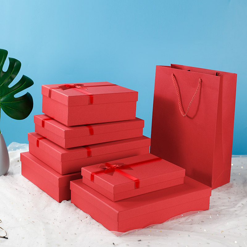 喜庆红色新年春礼品盒包装盒结婚伴手礼盒空盒年会礼物盒logo定制