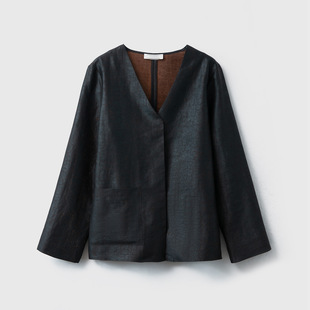 长袖 重磅真丝香云纱外套女隐形磁扣全桑蚕丝气质V领挽袖 2025季