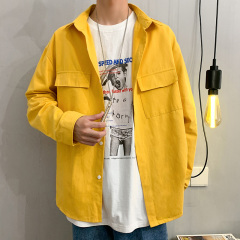 Autumn Hong Kong Wind work clothes shirt young men's loose Long Sleeve Shirt