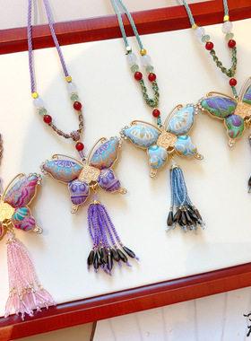 非遗宋锦蝴蝶项链吊坠古风