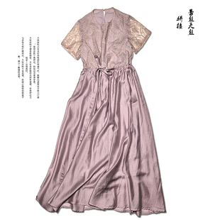 春装连衣裙女2025年新款轻奢高级感连衣裙网纱亮丝拼接宽松连衣裙