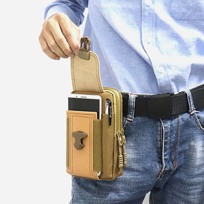 竖款帆布腰包双层多隔层加厚帆布结实耐磨工地干活男士手机腰包