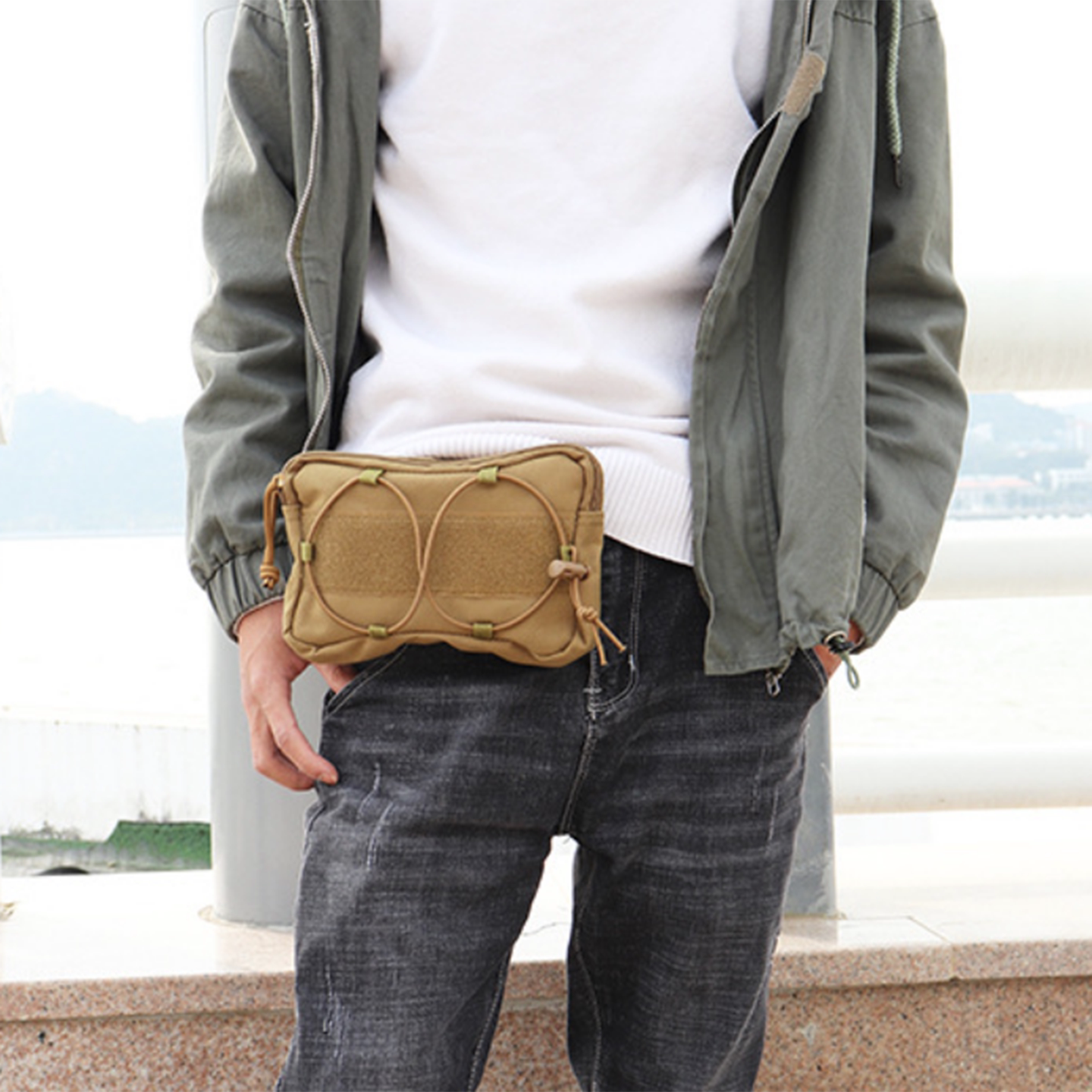 户外机能风男尼龙斜挎圆筒手机包