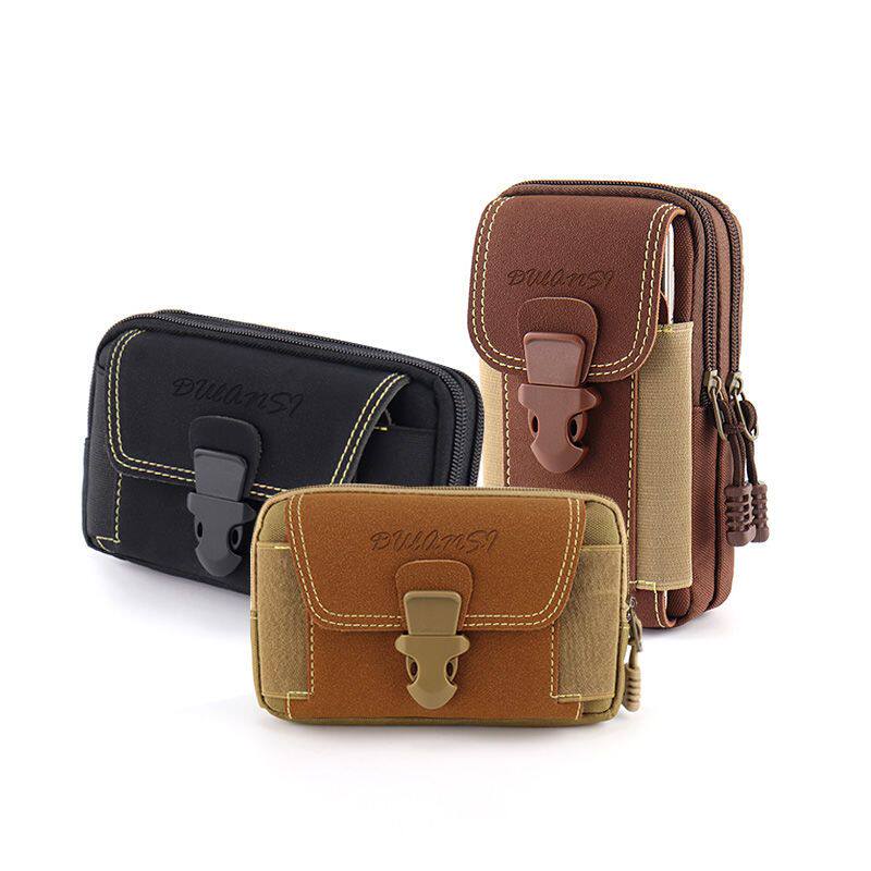 帆布装手机腰包男款工地干活防水双层老年户外穿皮带竖款多功能