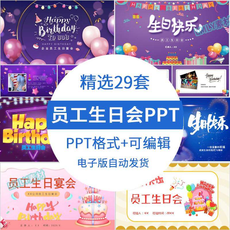 企业庆祝员工生日会ppt模板同事生日快乐派对聚会活动相册动态pp