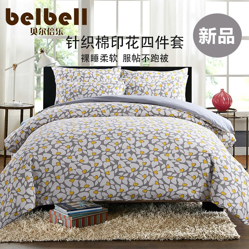 针织棉活性印花四件套天竺棉纯棉长绒棉裸睡亲肤柔软 耐磨不起球