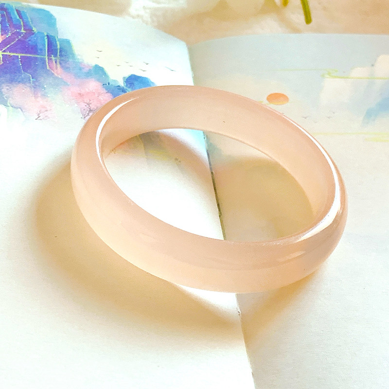 藕粉宽版正圈阿富汗玉手镯荔枝冻西柚女玉镯圆条冰种镯子妈妈媳妇