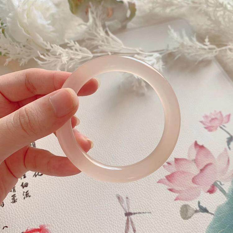 藕粉天然新疆和田金丝玉美人条手镯少女手饰礼物正品玉石圆条手镯