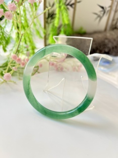 天然东陵玉手镯冰果冻58mm湖水绿玉镯轻奢少女镯子闺蜜送证书743